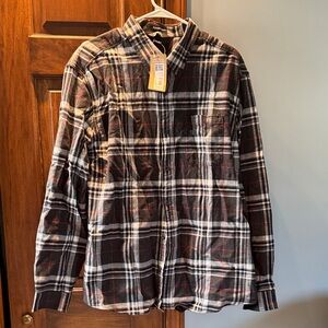 Eddie Bauer Black and White Plaid Casual Button Down Shirt